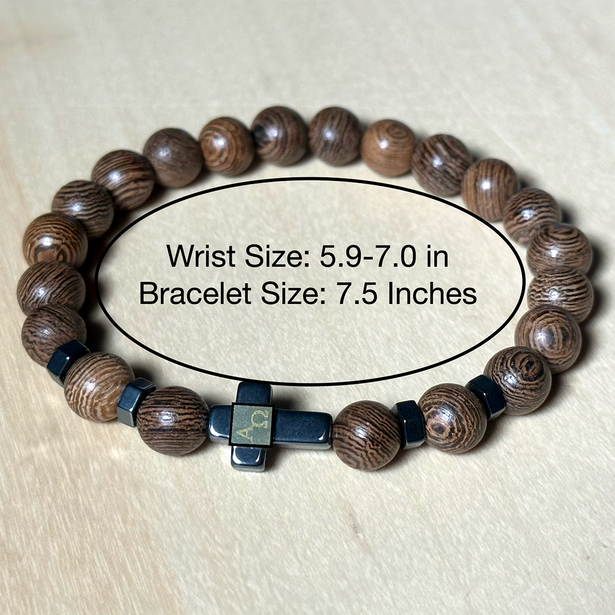 New Testament Bracelet Cross (Wood Beads)